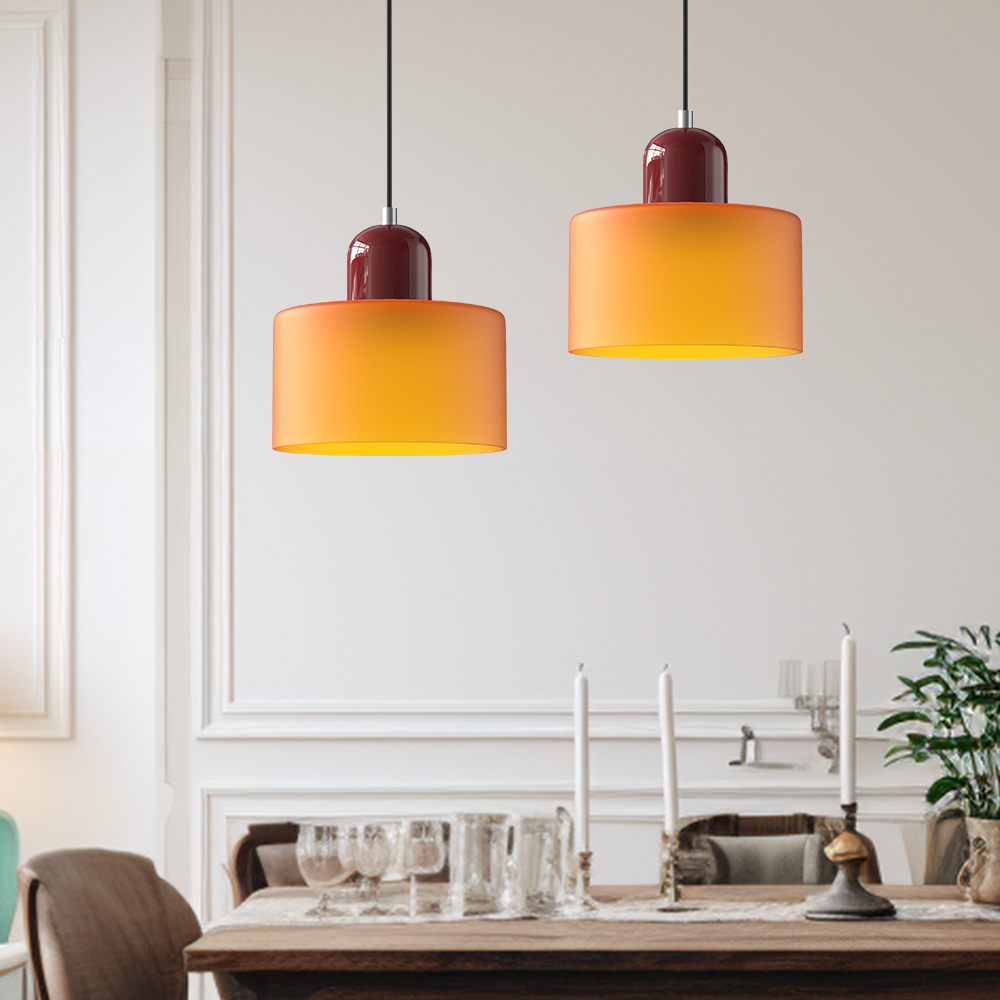 Geometric Glass Pendant Light, Colored Bauhaus Shade, Kitchen Island Lamp