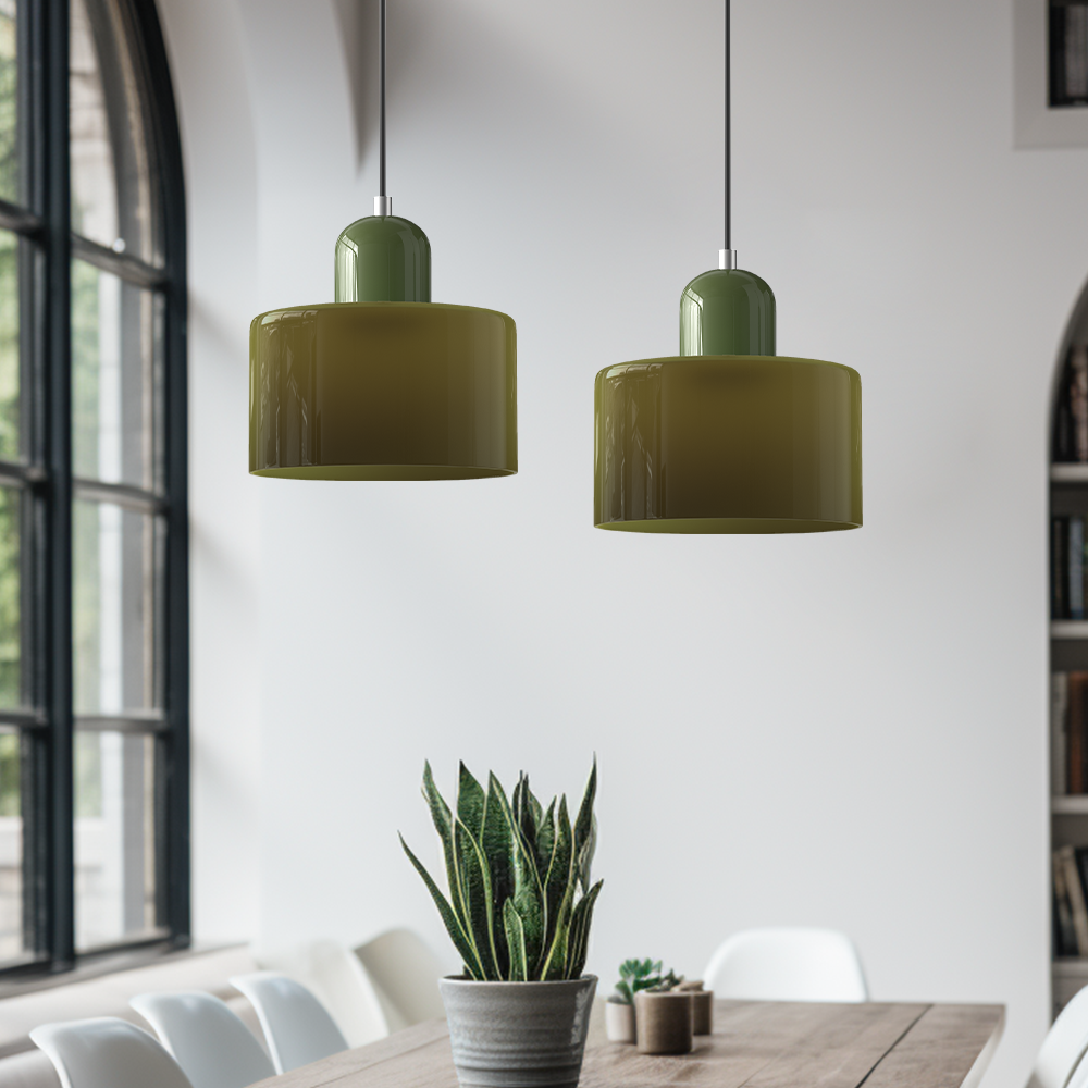 Geometric Glass Pendant Light, Colored Bauhaus Shade, Kitchen Island Lamp