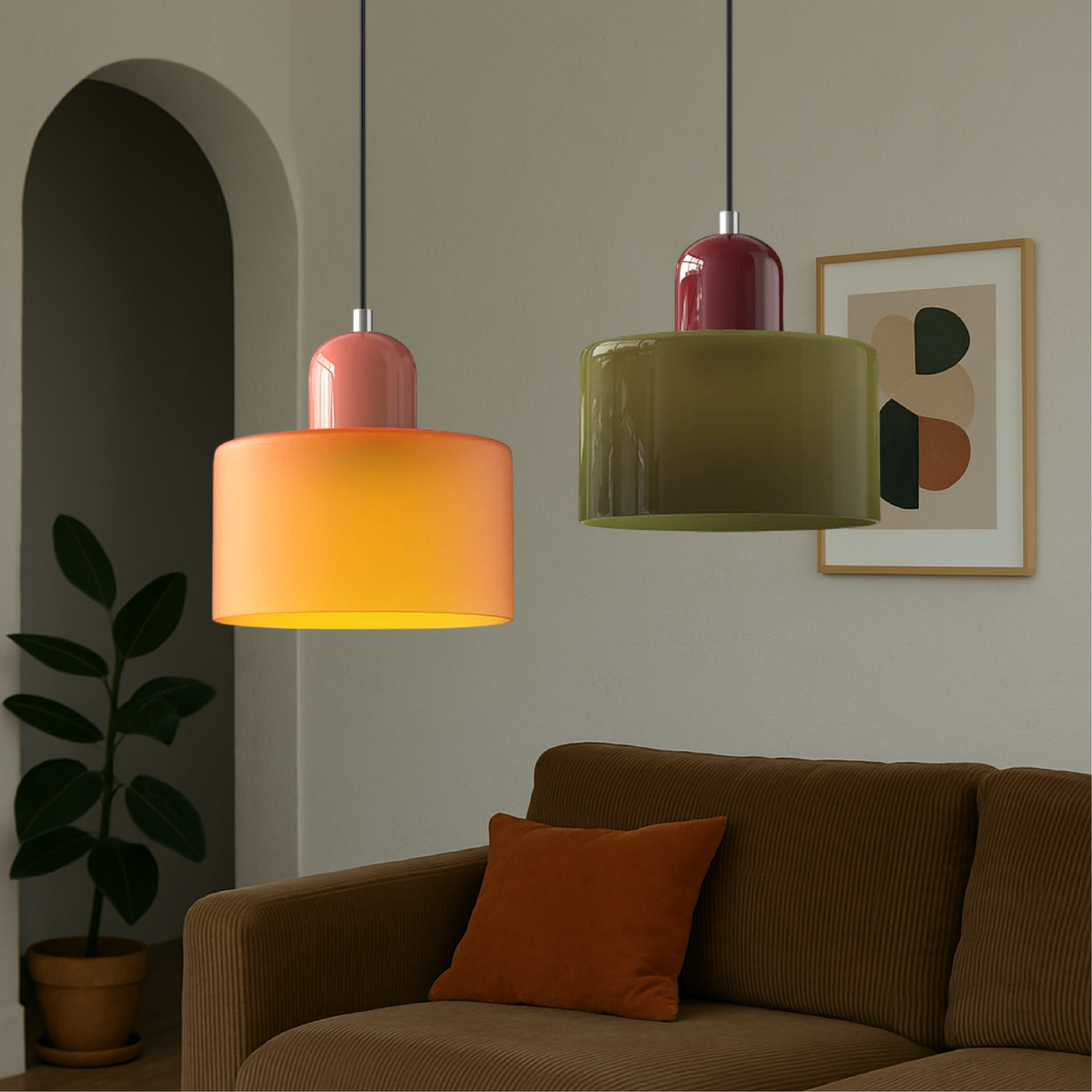 Geometric Glass Pendant Light, Colored Bauhaus Shade, Kitchen Island Lamp