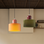 Geometric Glass Pendant Light, Colored Bauhaus Shade, Kitchen Island Lamp