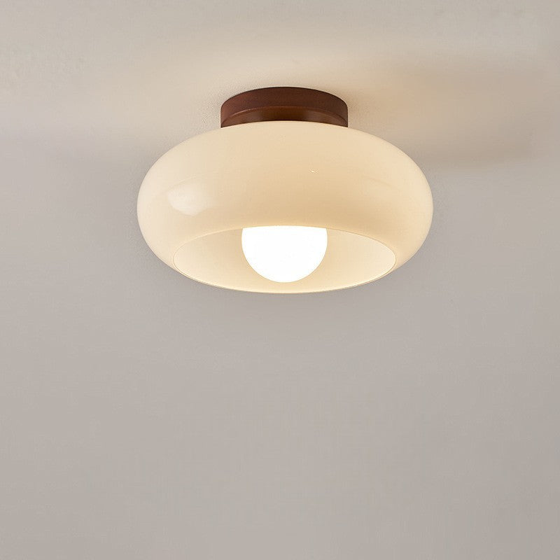 Flush Mount Ceiling Light, Cream Glass Shade, Modern Warm LED, Bedroom
