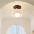 Flush Mount Ceiling Light, Cream Glass Shade, Modern Warm LED, Bedroom