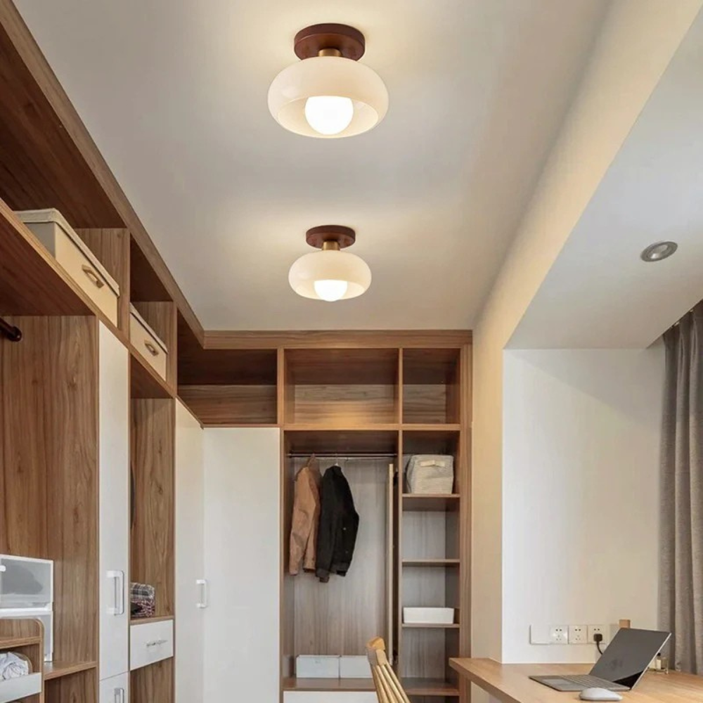 Flush Mount Ceiling Light, Cream Glass Shade, Modern Warm LED, Bedroom