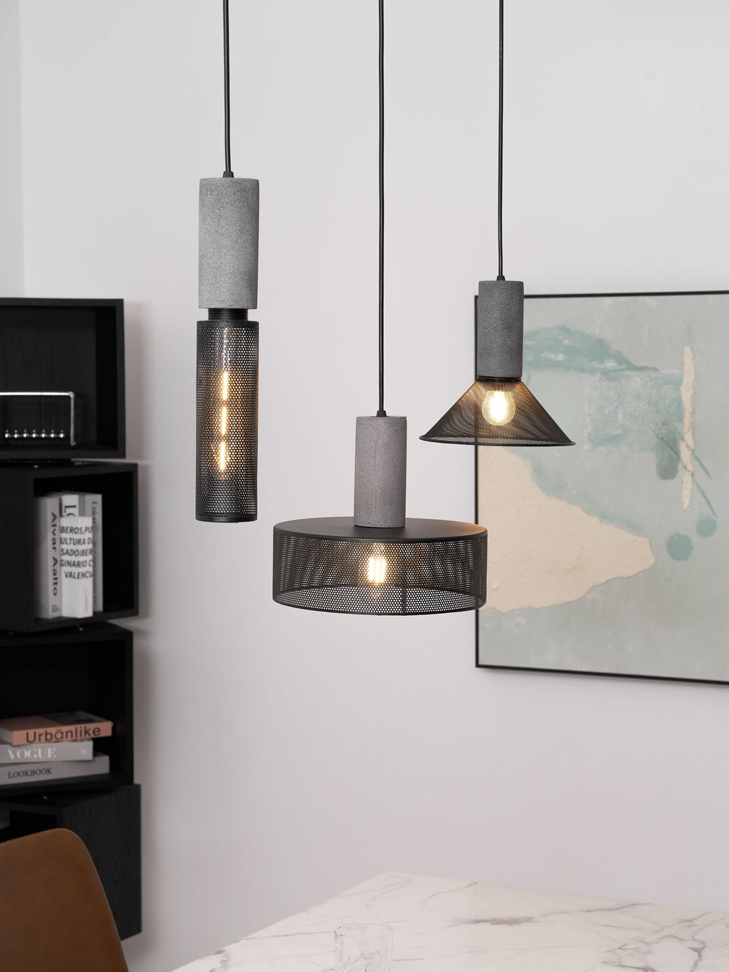 Concrete Pendant Light, Industrial Cement Ceiling Lamp, Black Grey, Kitchen