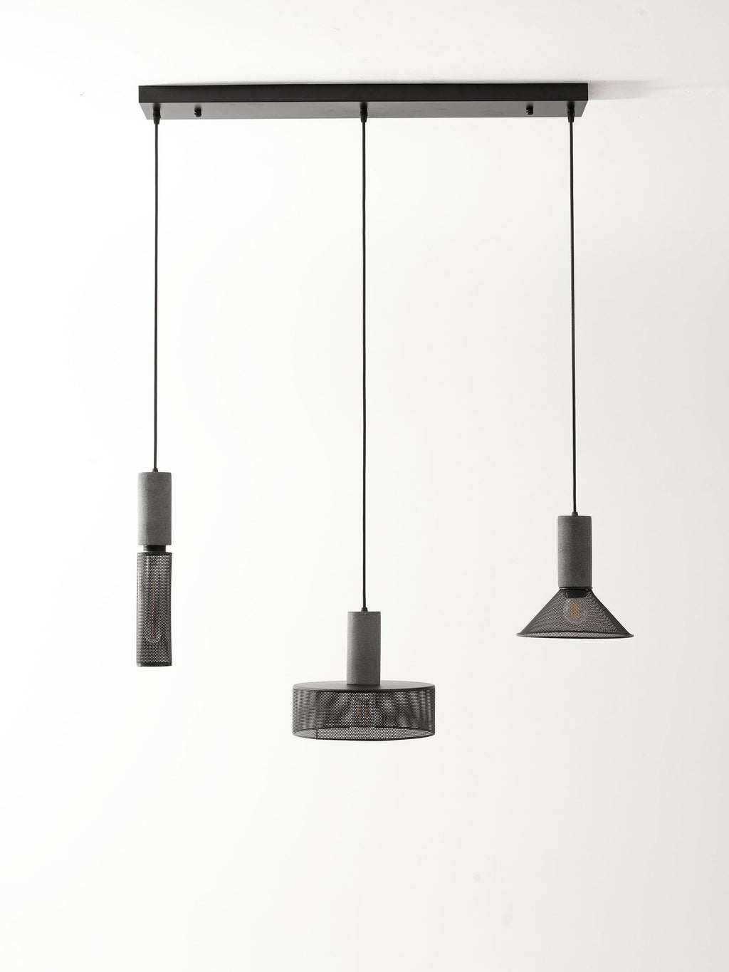 Concrete Pendant Light, Industrial Cement Ceiling Lamp, Black Grey, Kitchen