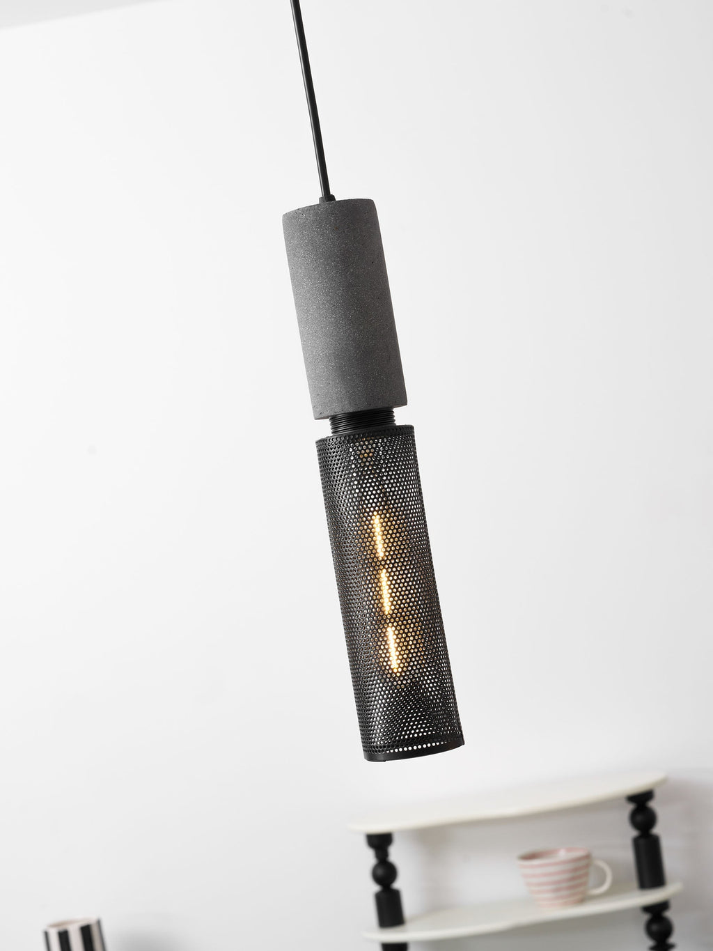 Concrete Pendant Light, Industrial Cement Ceiling Lamp, Black Grey, Kitchen