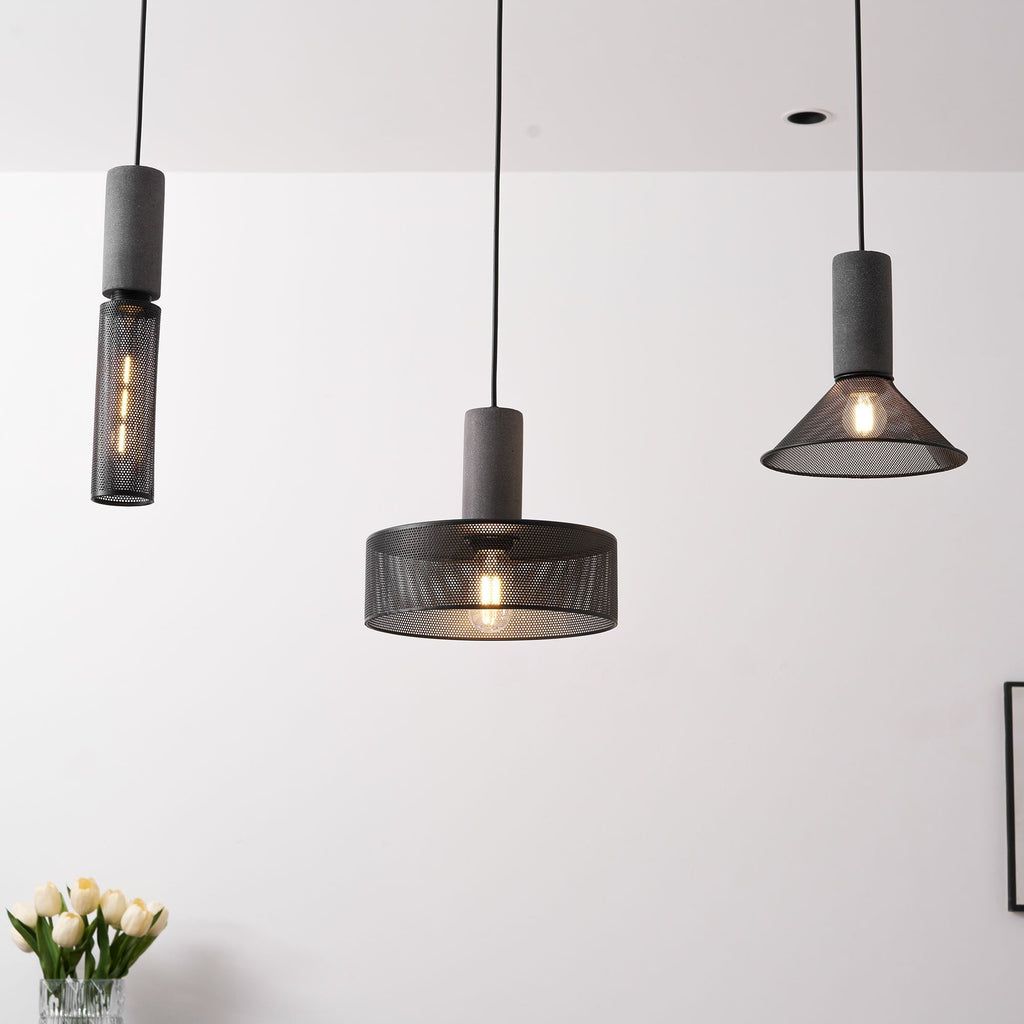 Concrete Pendant Light, Industrial Cement Ceiling Lamp, Black Grey, Kitchen