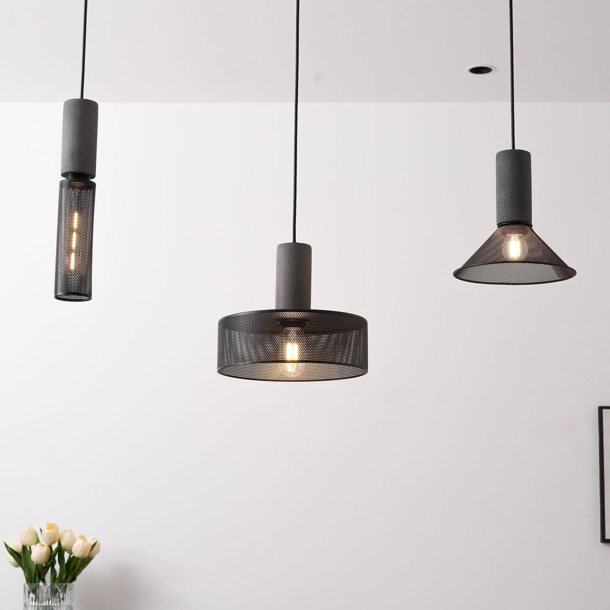 Concrete Pendant Light, Industrial Cement Ceiling Lamp, Black Grey, Kitchen