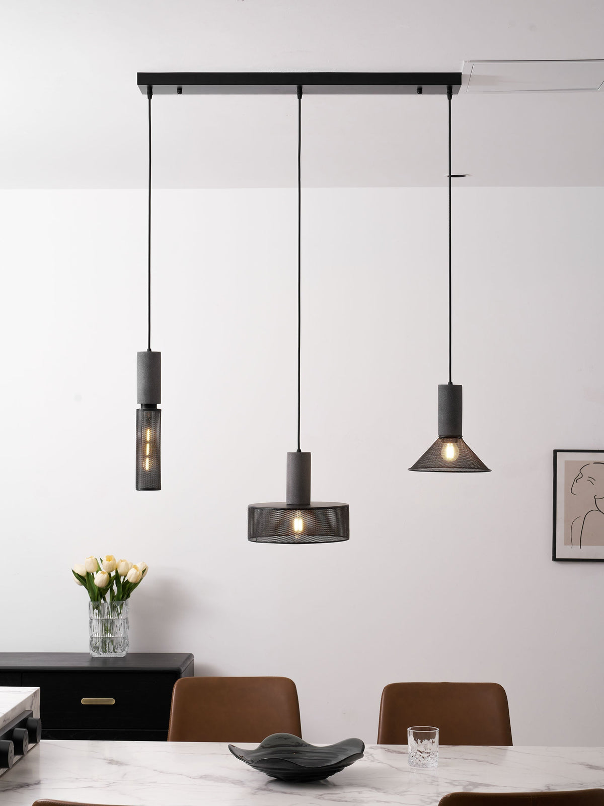 Concrete Pendant Light, Industrial Cement Ceiling Lamp, Black Grey, Kitchen