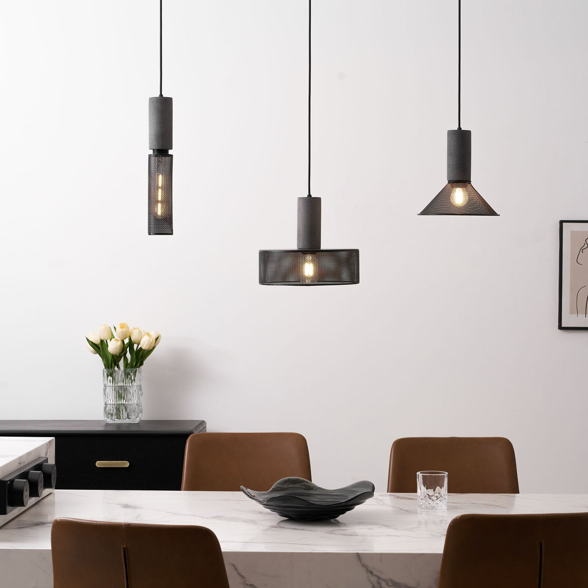 Concrete Pendant Light, Industrial Cement Ceiling Lamp, Black Grey, Kitchen