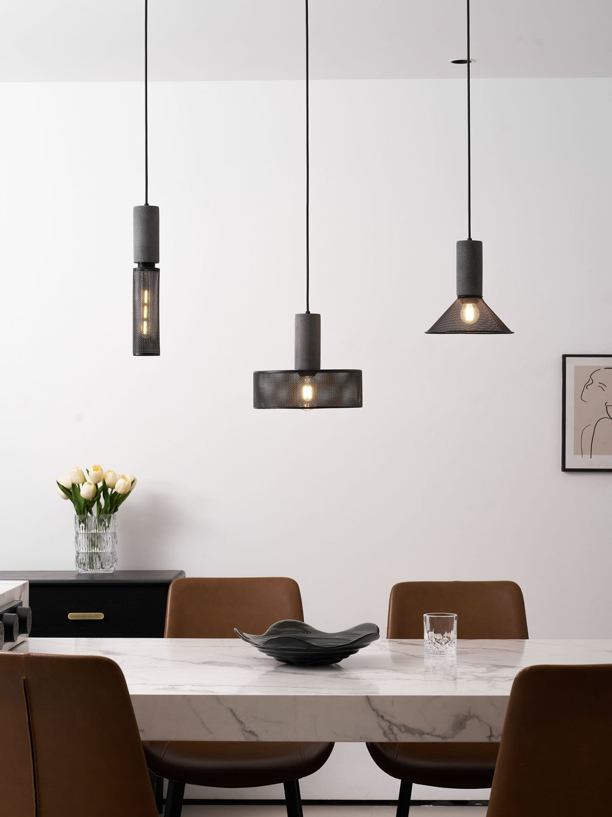 Concrete Pendant Light, Industrial Cement Ceiling Lamp, Black Grey, Kitchen