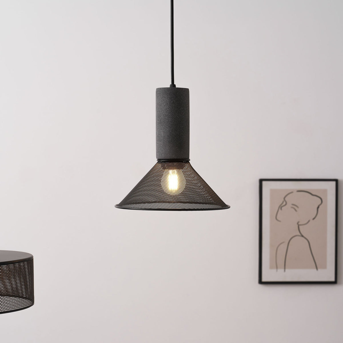 Concrete Pendant Light, Industrial Cement Ceiling Lamp, Black Grey, Kitchen