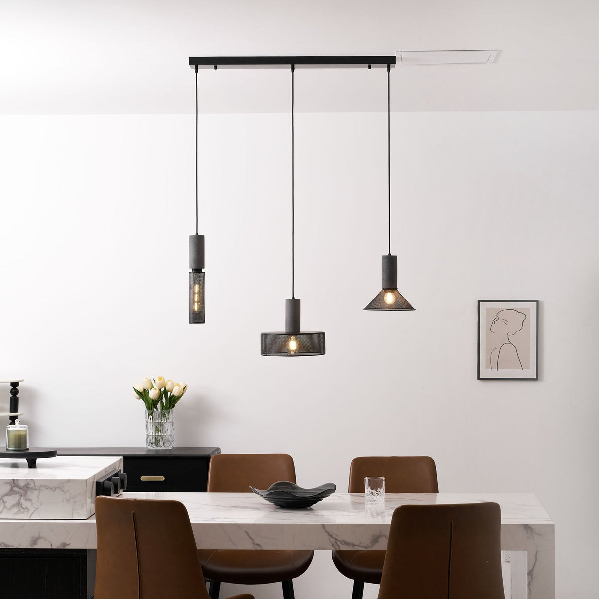 Concrete Pendant Light, Industrial Cement Ceiling Lamp, Black Grey, Kitchen