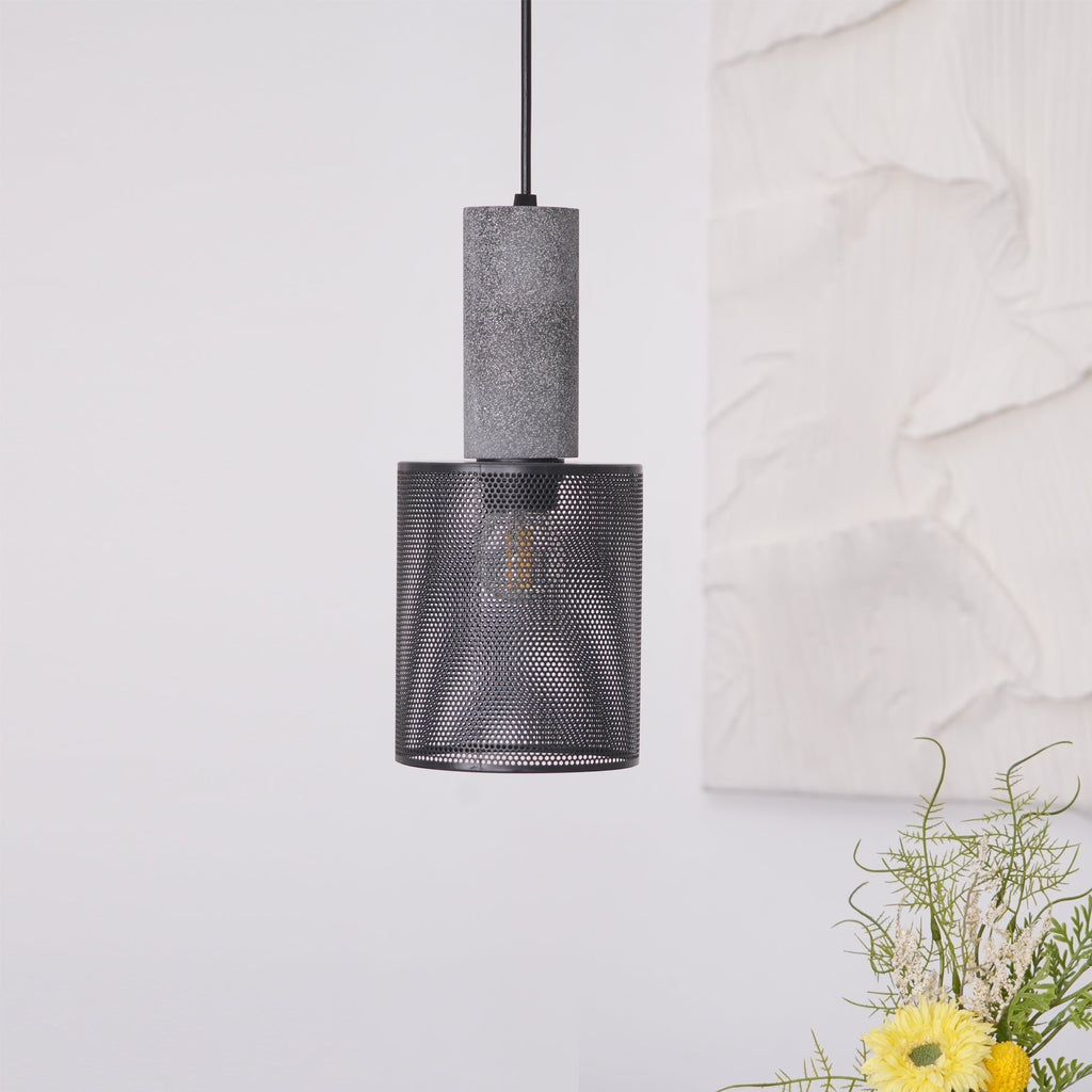 Concrete Pendant Light, Industrial Cement Ceiling Lamp, Black Grey, Kitchen