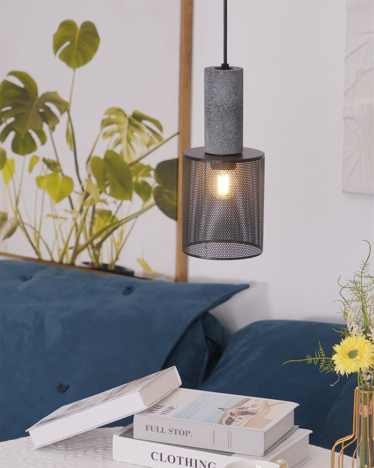 Concrete Pendant Light, Industrial Cement Ceiling Lamp, Black Grey, Kitchen