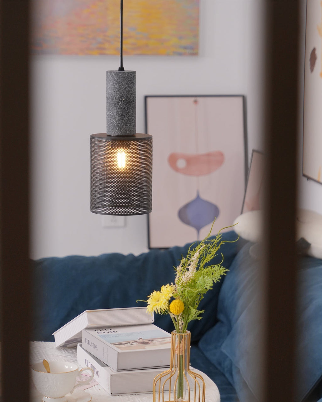 Concrete Pendant Light, Industrial Cement Ceiling Lamp, Black Grey, Kitchen
