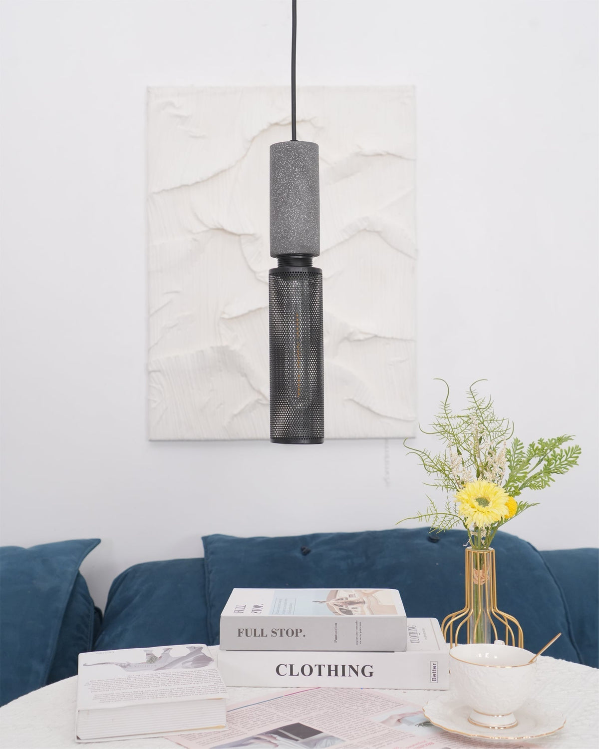 Concrete Pendant Light, Industrial Cement Ceiling Lamp, Black Grey, Kitchen
