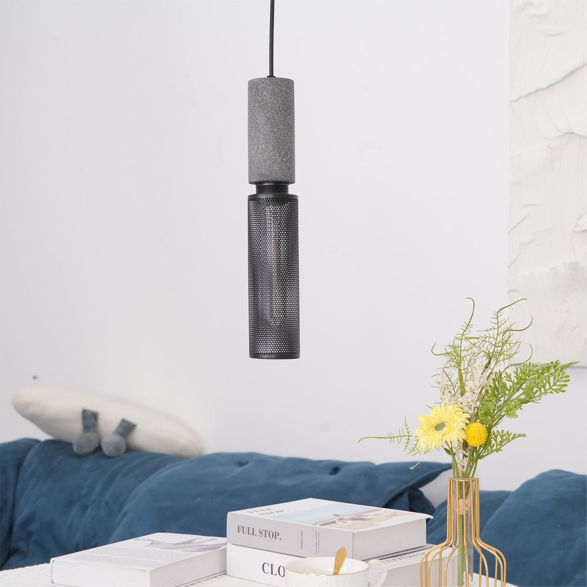 Concrete Pendant Light, Industrial Cement Ceiling Lamp, Black Grey, Kitchen