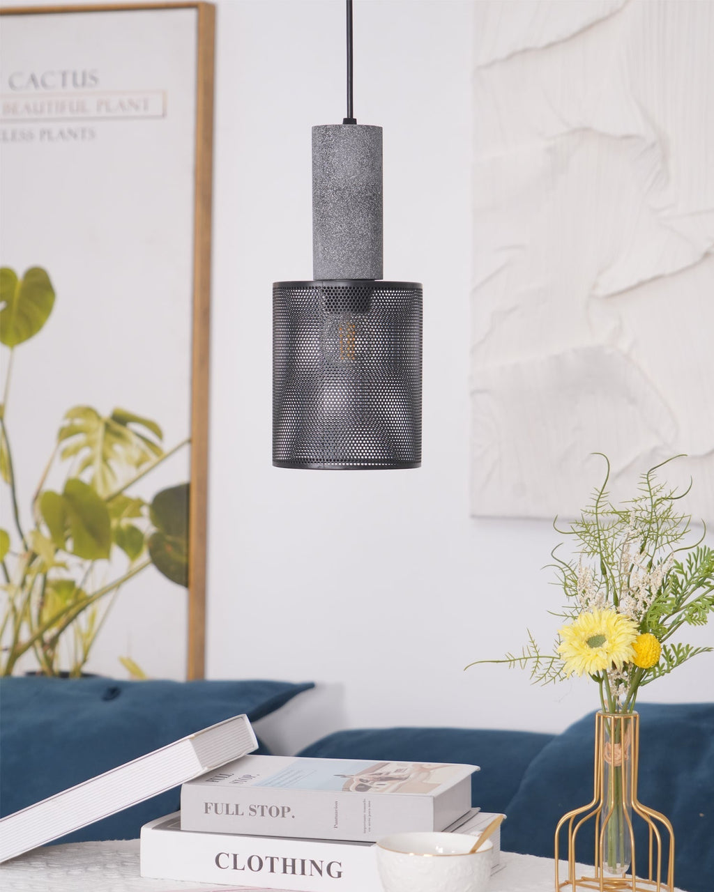 Concrete Pendant Light, Industrial Cement Ceiling Lamp, Black Grey, Kitchen