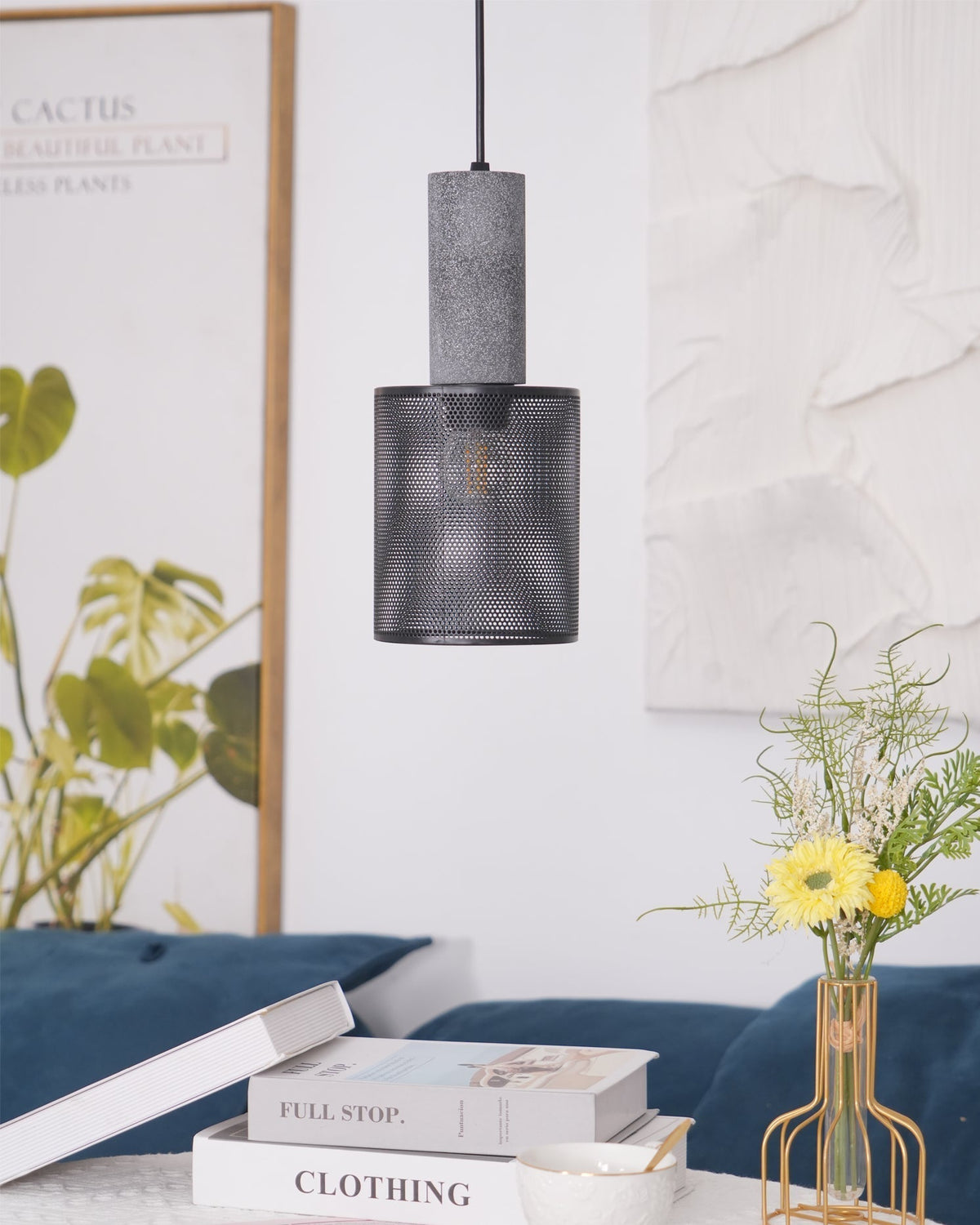 Concrete Pendant Light, Industrial Cement Ceiling Lamp, Black Grey, Kitchen