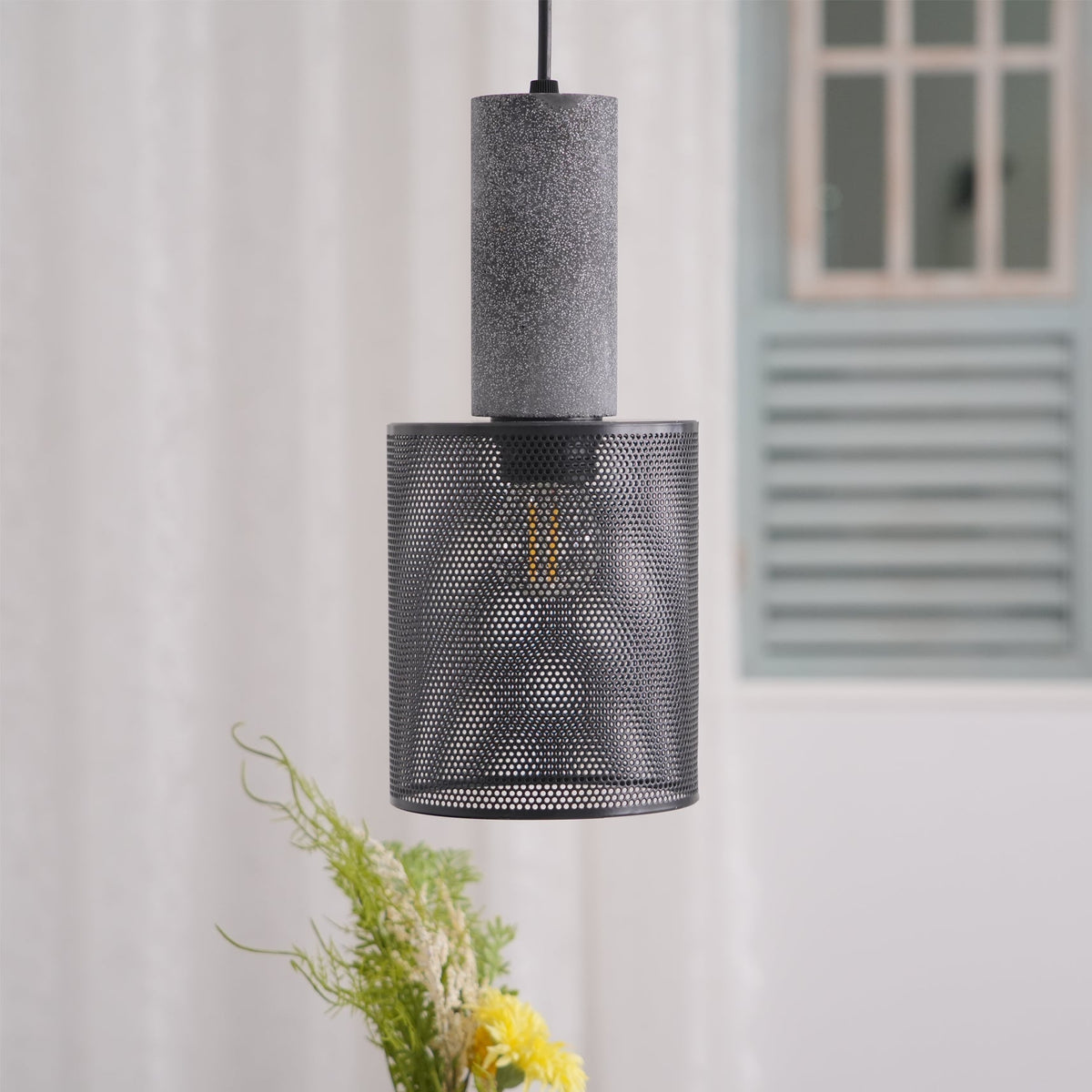Concrete Pendant Light, Industrial Cement Ceiling Lamp, Black Grey, Kitchen