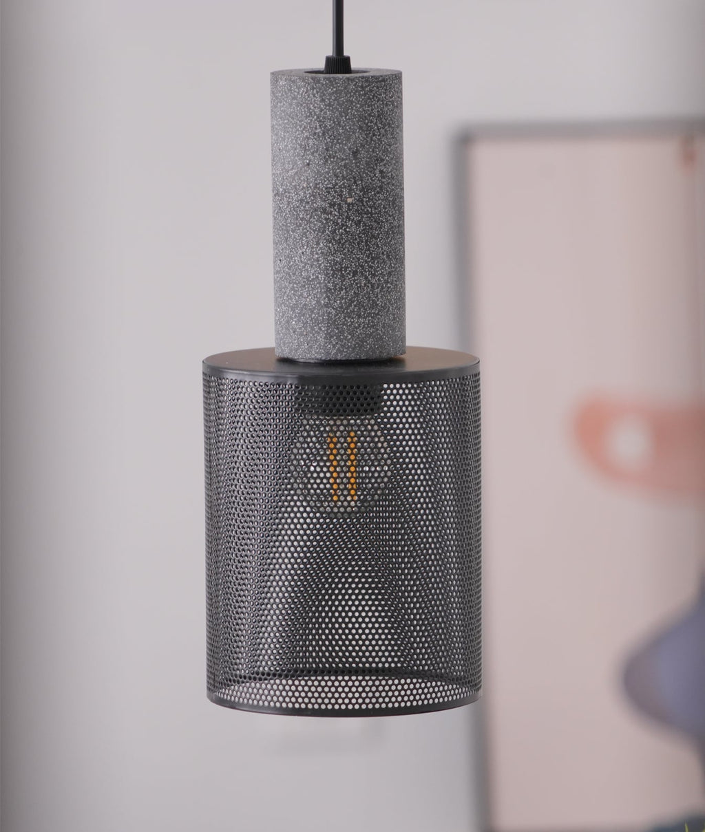 Concrete Pendant Light, Industrial Cement Ceiling Lamp, Black Grey, Kitchen