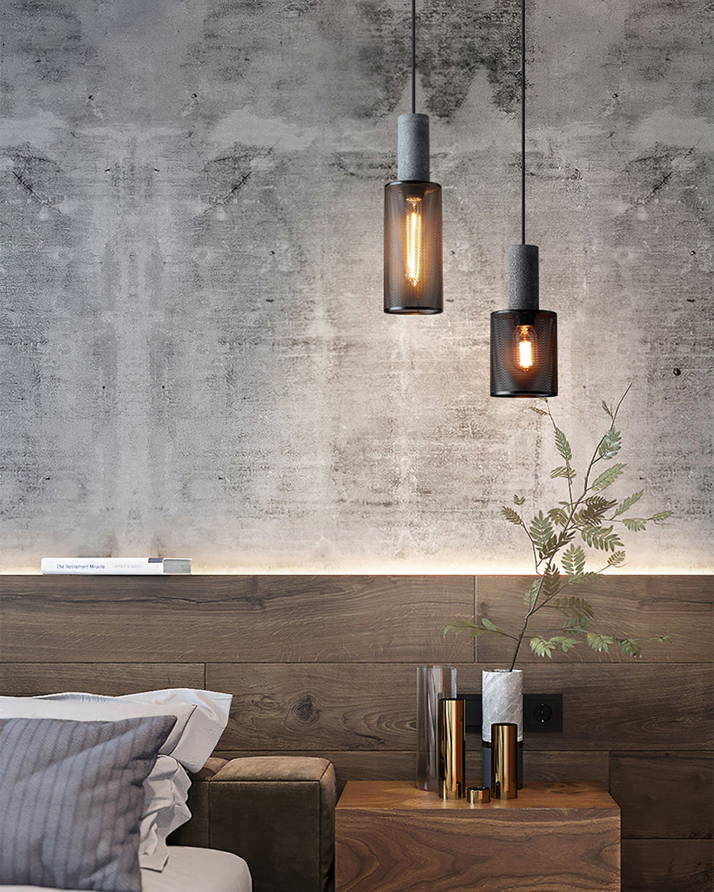 Concrete Pendant Light, Industrial Cement Ceiling Lamp, Black Grey, Kitchen