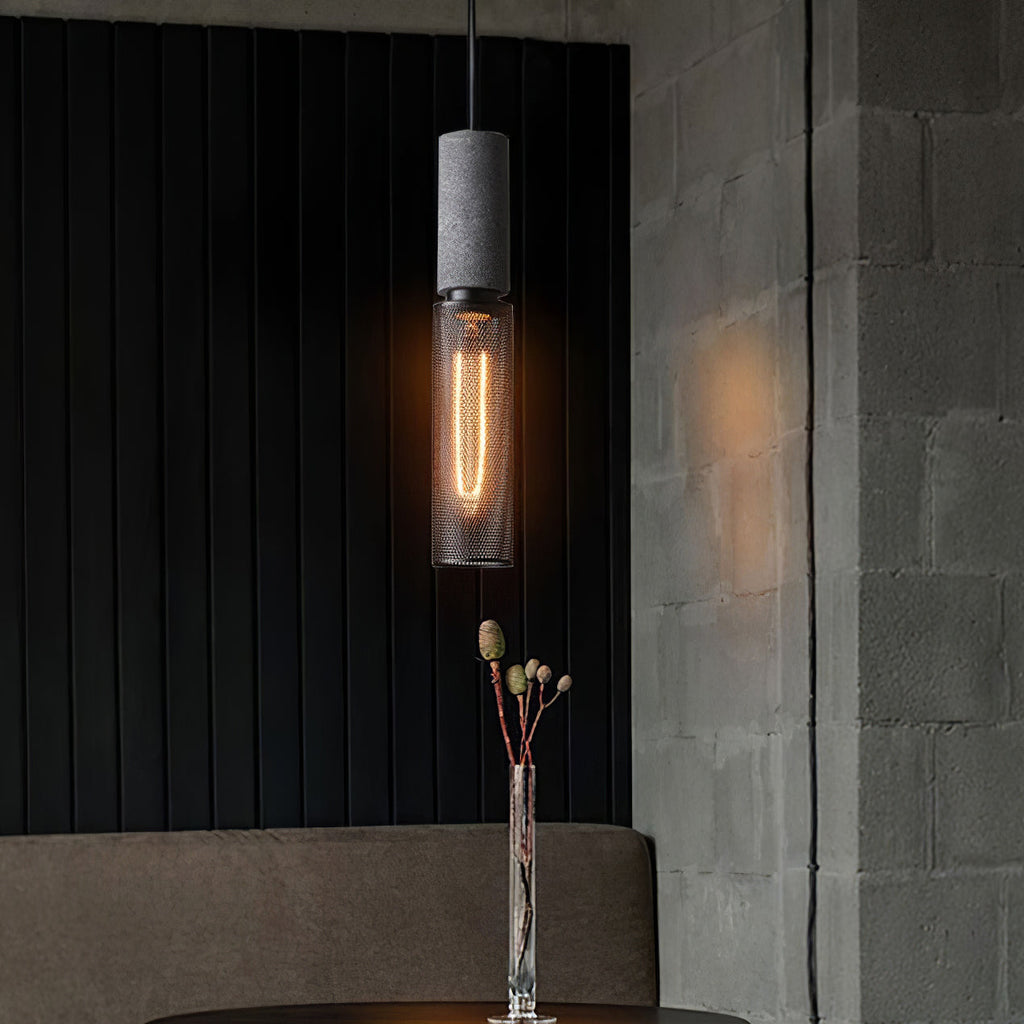 Concrete Pendant Light, Industrial Cement Ceiling Lamp, Black Grey, Kitchen