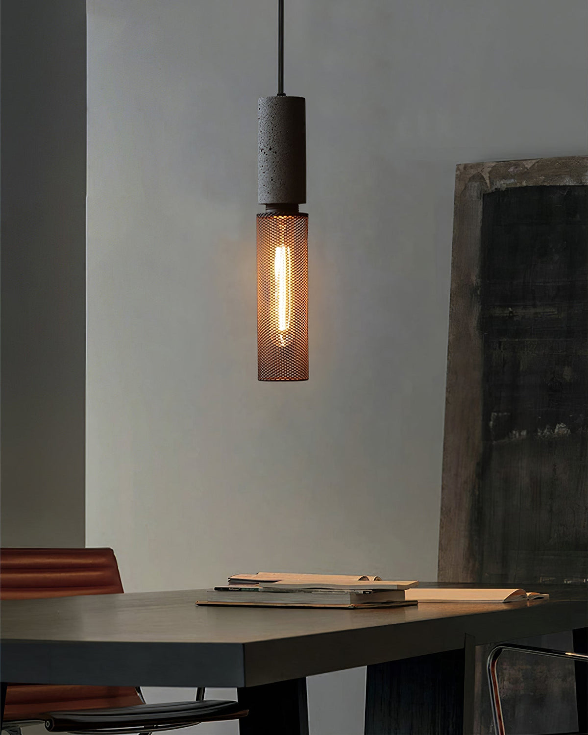 Concrete Pendant Light, Industrial Cement Ceiling Lamp, Black Grey, Kitchen
