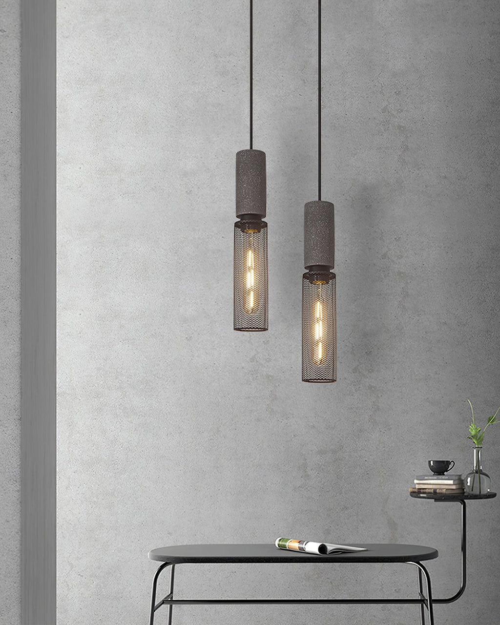 Concrete Pendant Light, Industrial Cement Ceiling Lamp, Black Grey, Kitchen