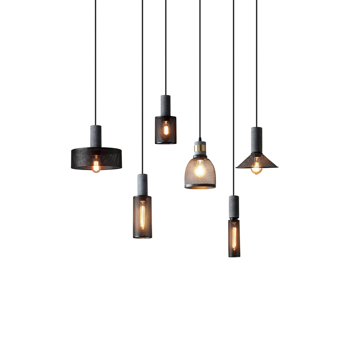 Concrete Pendant Light, Industrial Cement Ceiling Lamp, Black Grey, Kitchen