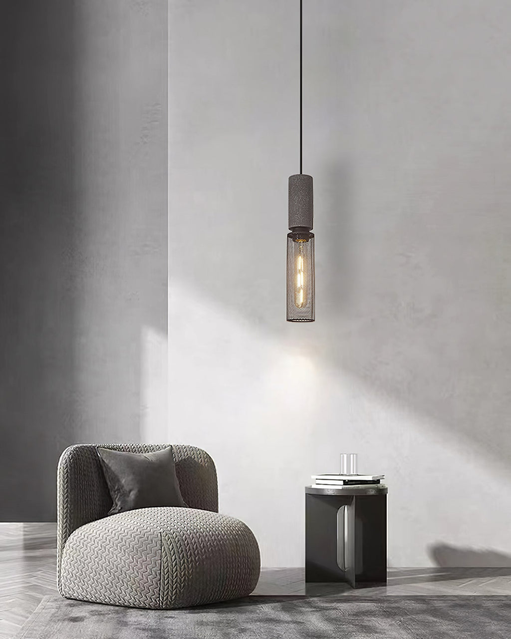 Concrete Pendant Light, Industrial Cement Ceiling Lamp, Black Grey, Kitchen