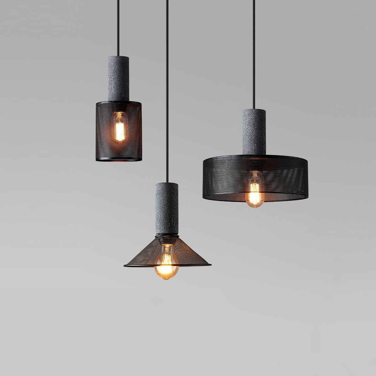 Concrete Pendant Light, Industrial Cement Ceiling Lamp, Black Grey, Kitchen