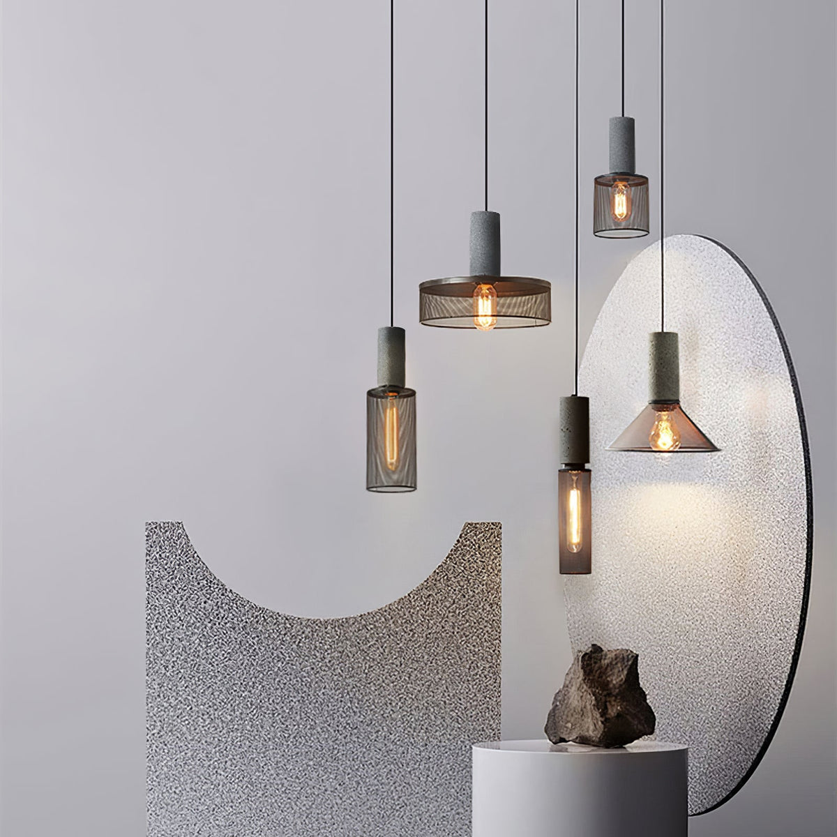 Concrete Pendant Light, Industrial Cement Ceiling Lamp, Black Grey, Kitchen