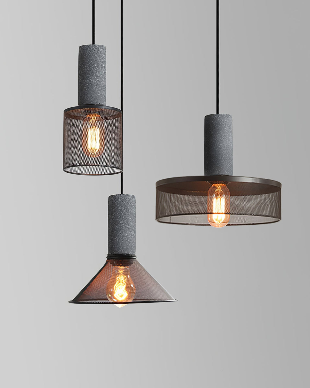Concrete Pendant Light, Industrial Cement Ceiling Lamp, Black Grey, Kitchen