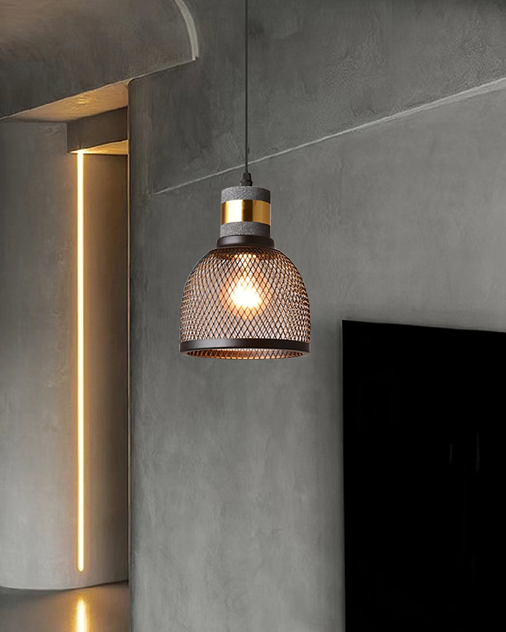Concrete Pendant Light, Industrial Cement Ceiling Lamp, Black Grey, Kitchen
