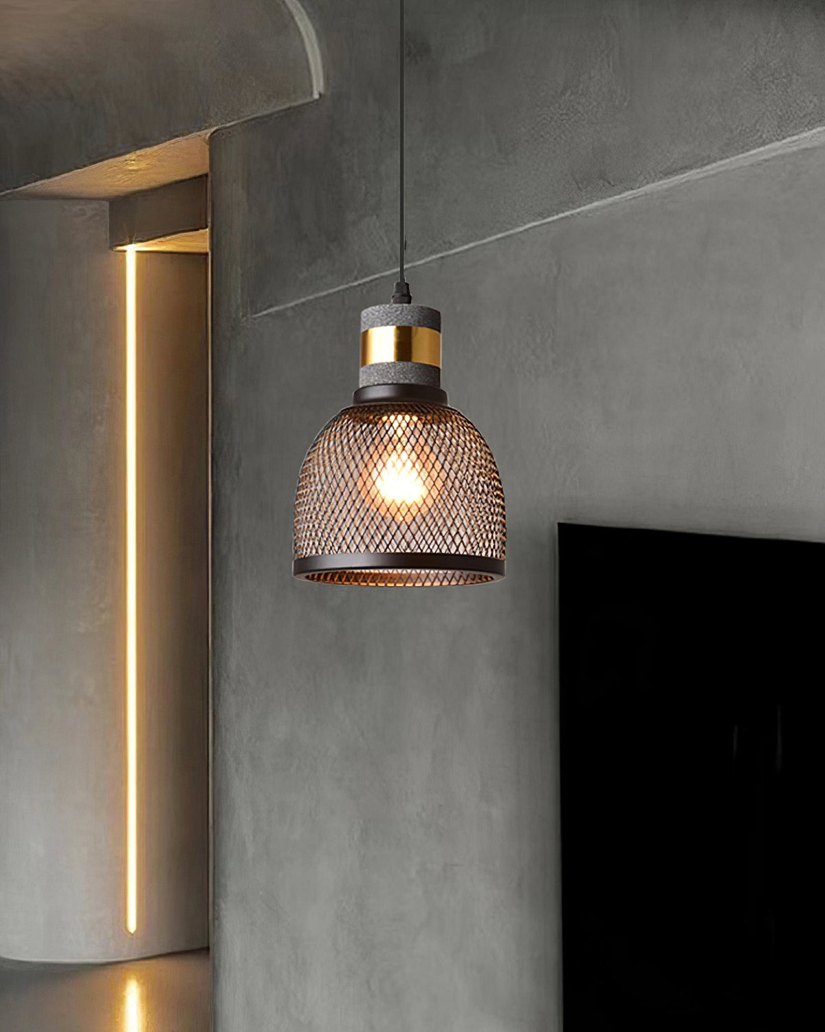 Concrete Pendant Light, Industrial Cement Ceiling Lamp, Black Grey, Kitchen