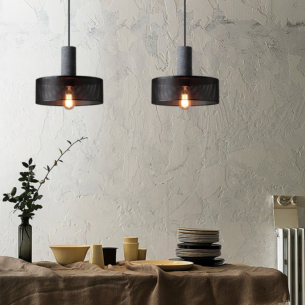 Concrete Pendant Light, Industrial Cement Ceiling Lamp, Black Grey, Kitchen