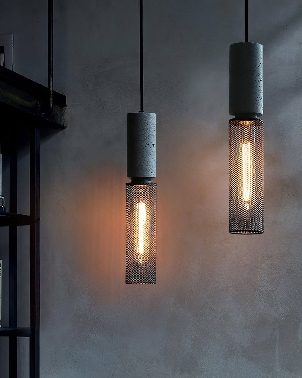 Concrete Pendant Light, Industrial Cement Ceiling Lamp, Black Grey, Kitchen
