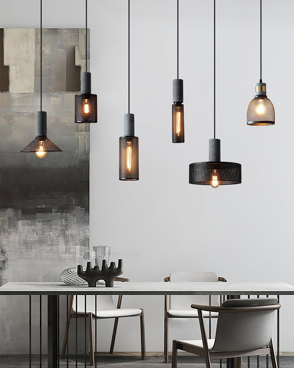 Concrete Pendant Light, Industrial Cement Ceiling Lamp, Black Grey, Kitchen