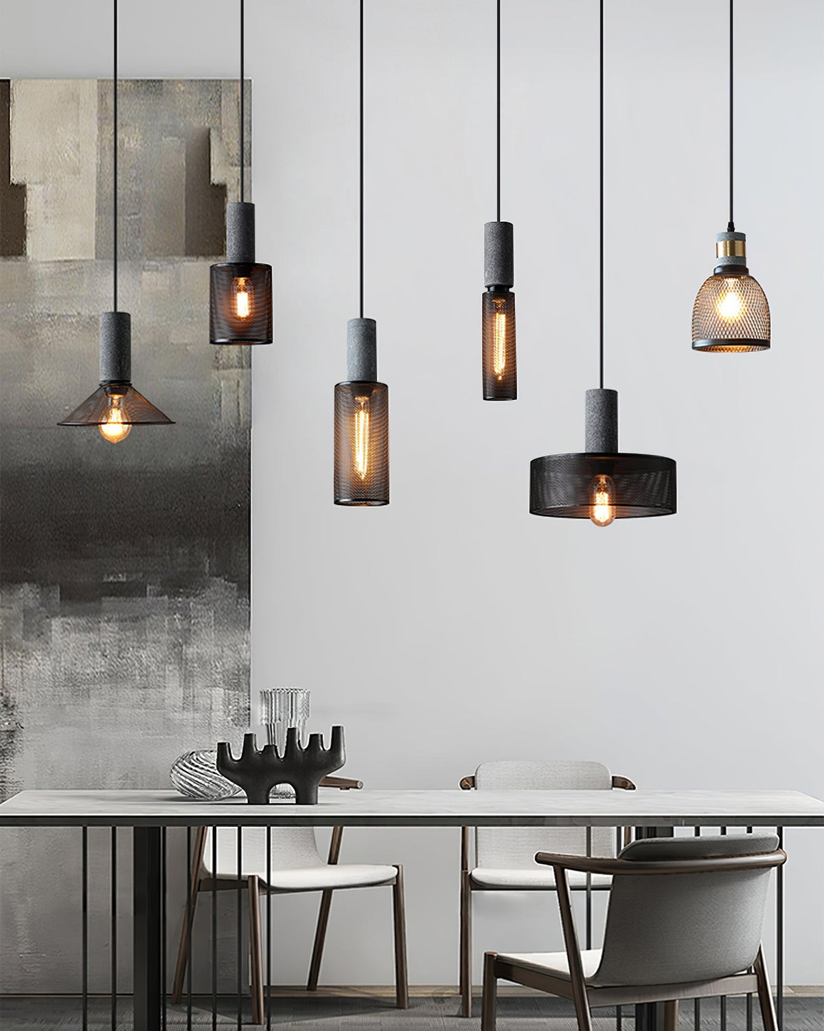 Concrete Pendant Light, Industrial Cement Ceiling Lamp, Black Grey, Kitchen