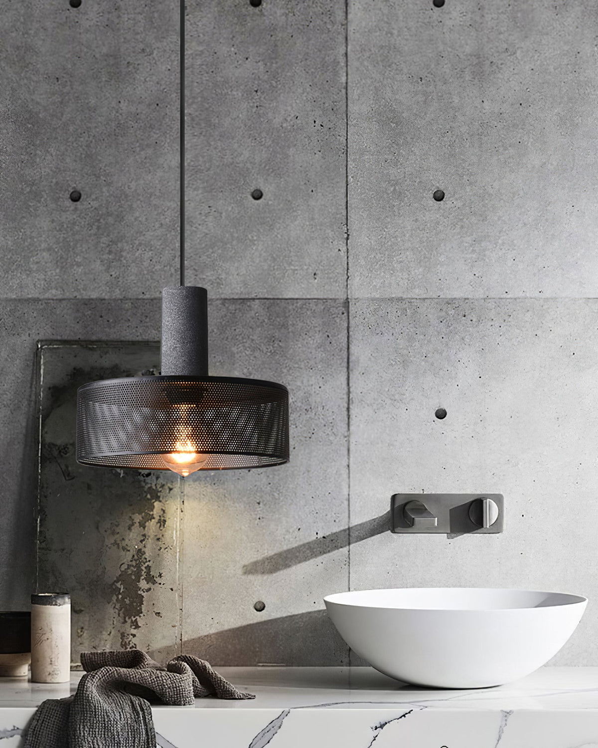 Concrete Pendant Light, Industrial Cement Ceiling Lamp, Black Grey, Kitchen