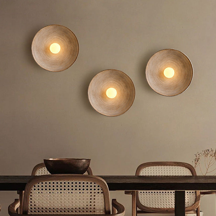 Japanese Wood Wall Sconce, Soft LED, Round Minimalist Light, Living Room