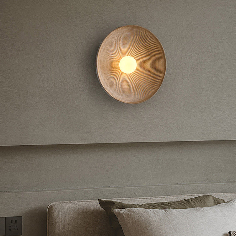 Japanese Wood Wall Sconce, Soft LED, Round Minimalist Light, Living Room