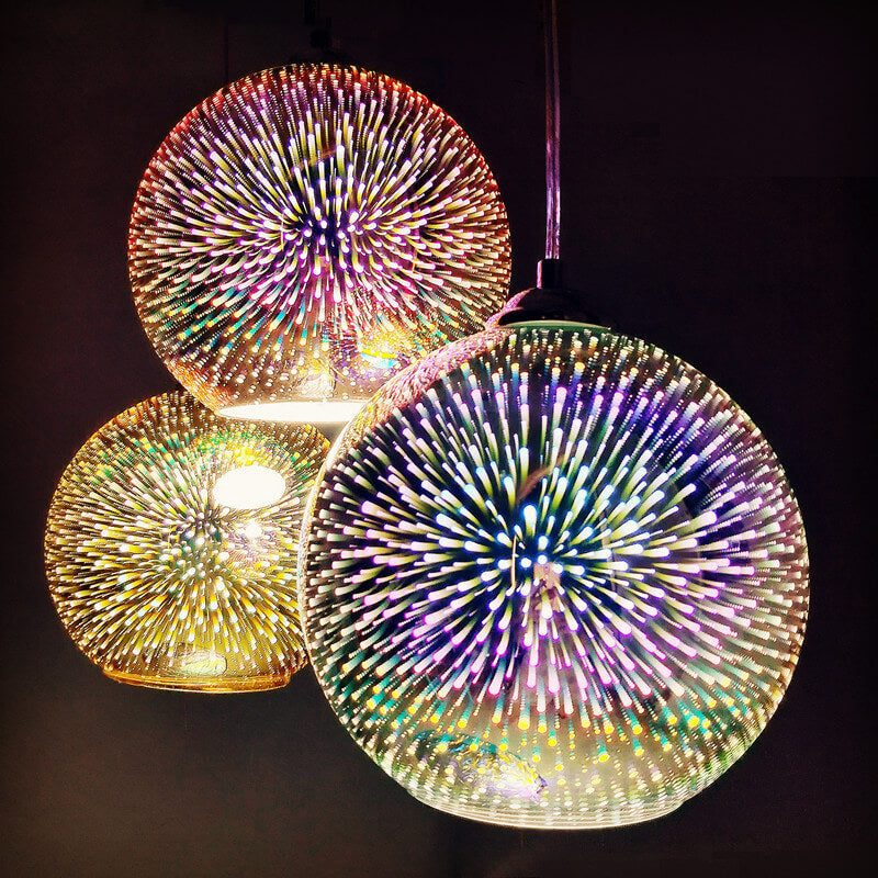 3D Fireworks Glass Pendant Light, Colorful LED, Adjustable Chain, Kitchen