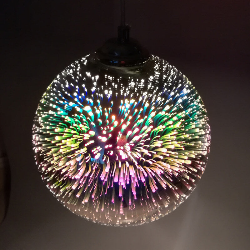 3D Fireworks Glass Pendant Light, Colorful LED, Adjustable Chain, Kitchen