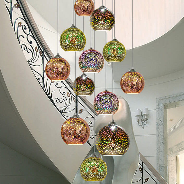 3D Fireworks Glass Pendant Light, Colorful LED, Adjustable Chain, Kitchen