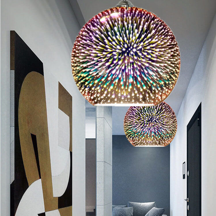 3D Fireworks Glass Pendant Light, Colorful LED, Adjustable Chain, Kitchen