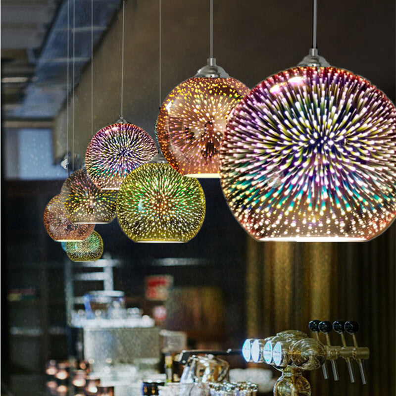 3D Fireworks Glass Pendant Light, Colorful LED, Adjustable Chain, Kitchen