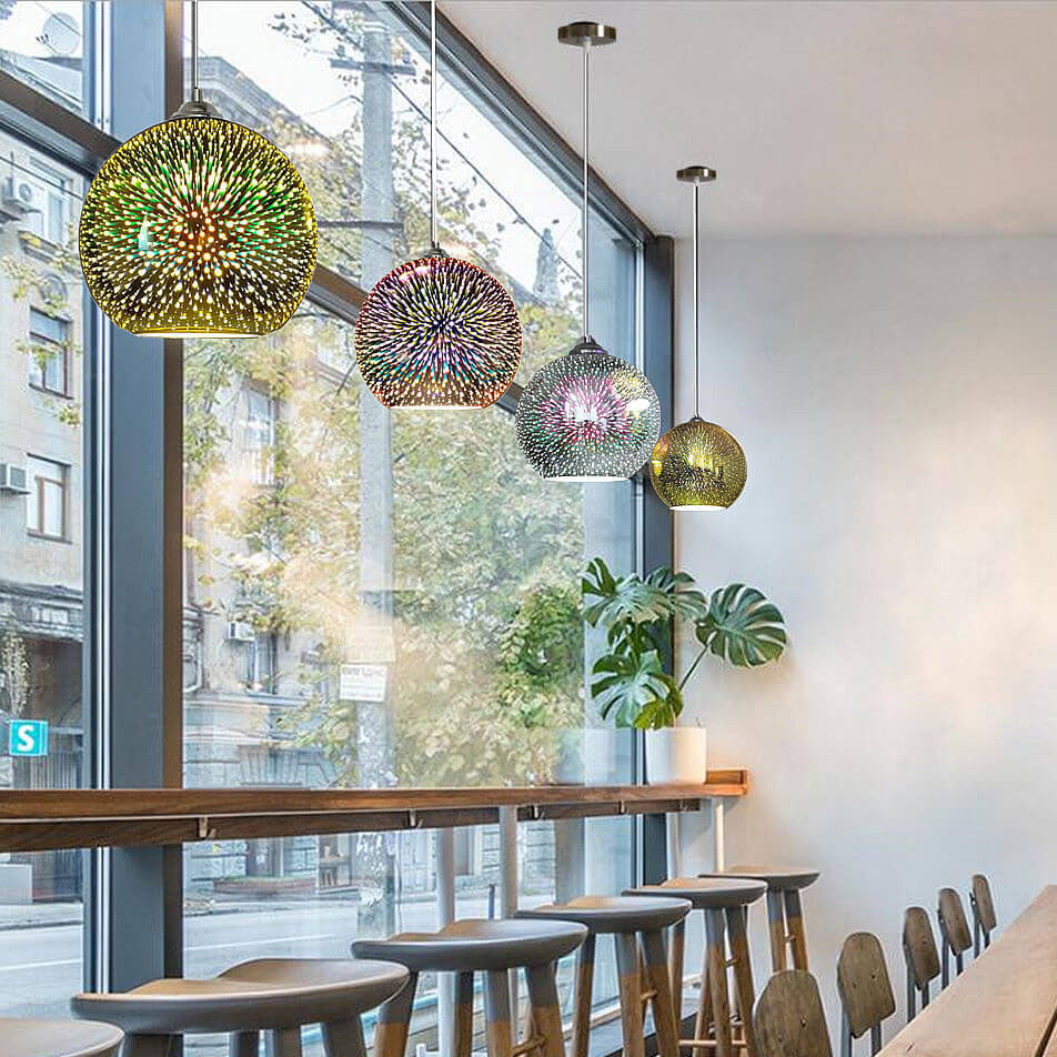 3D Fireworks Glass Pendant Light, Colorful LED, Adjustable Chain, Kitchen